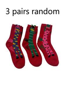3 Paar zufällige lustige rote Socken, 2026 Jahr des Pferdes Glückssocken in Mittellänge, vielseitig - Verschiedenfarbig - Übersicht 7