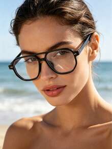 PC 1TR Frame Unisex Oval Fashion Decorative Plano Glasses For Daily Computer Use And Gaming - Black - View 2
