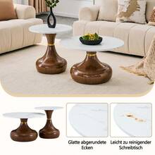 Set Of 2 Coffee Tables From The Sanduhr Series With Distinctive Conical Shape, Melamine Tabletop With Wood Look + Cream Colored Metal Base, Space Saving And Stackable, Ideal For Living Room, Bedroom And Office. - White+Walnut + Metal - View 9