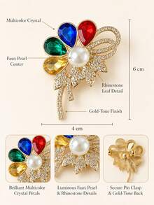1 pieza Broches de diamantes completos de moda para damas, corsages de flores de colores, alfileres para trajes, suéteres y cardigans - El regalo perfecto para dar a amigos - Multicolor - Ver 3