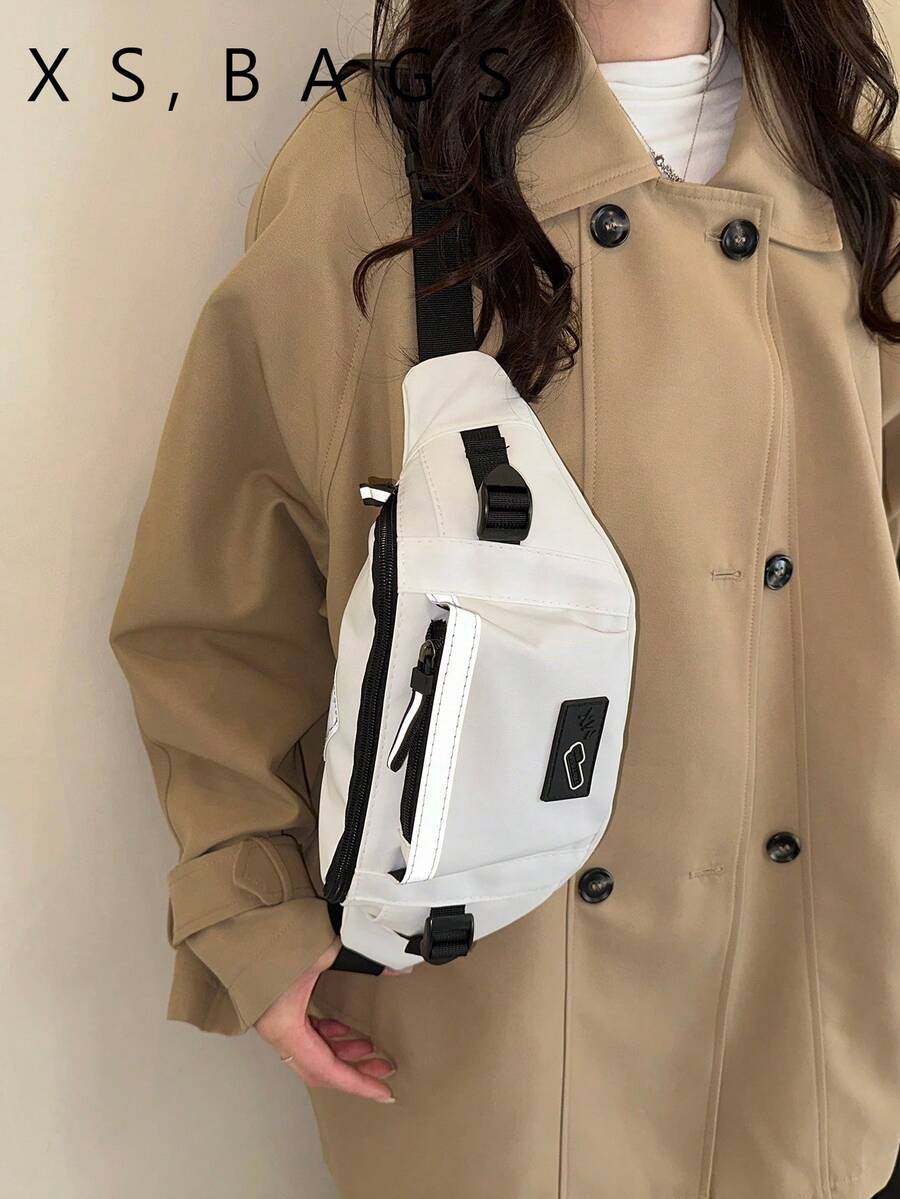 2024韓式簡約女款輕量運動單肩包，高級斜挎包 - 白色 - 查看 1