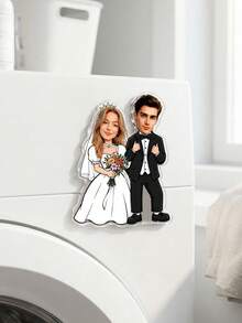 Custom Photo Bride Groom Acrylic Fridge Magnet, Couple Portrait. Personalized Wedding Keepsake Decor, Ideal Bridal Shower Engagement Kitchen Ornament. - Multicolor - View 4