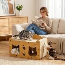 Cardboard Cat Scratcher House 2-In-1 With Interactive Ball, Durable Cat Lounge Rest Bed, Grinding Toy For Kittens & Adult Cats, Indoor Multi-Functional Cat Furniture - 56 X 30 X 30 cm - View 8