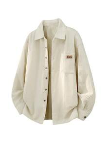Men's Solid Color Textured Long Sleeve Casual Shirt, Versatile Daily Commute Top, Spring/Autumn - Apricot - View 2