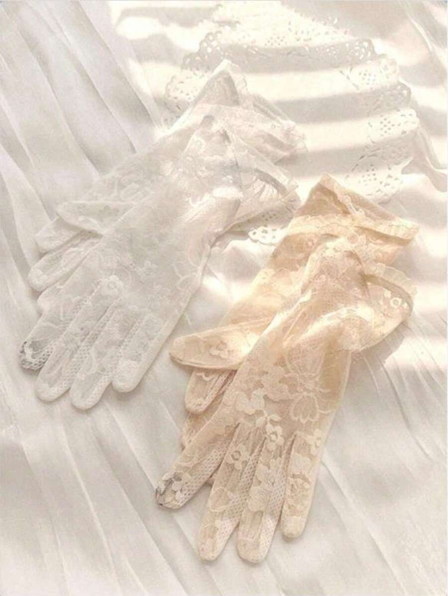女款防曬手套,透氣設計,純色或花卉印花款式,聚酯纖維材質 - 彩色 - 查看 1