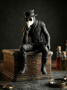 Kontemplative Pestdoktor Dekorationsfigur, Sammlerstatue, dunkler Stil Büro Schreibtisch Dekoration, gotische Vintage Skulptur, mysteriöse Arzt Atmosphäre Dekoration, Nischenstil Ornament, einzigartiges Geschenk für personalisierten Raum, kreative Dekoration für Figurenliebhaber, verbessert Büro und Schreibtisch mysteriöser Stil - A - Übersicht 4