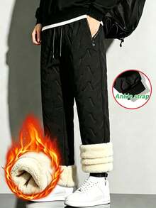 Men's Thickened Cashmere Ankle Pants With Portable Zipper Pockets, Suitable For Winter Outdoor Hiking And Jogging - Black - View 1
