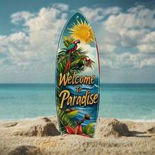 Summer Vintage Surfboard Wooden Plaque Welcome To Paradise Wall Decor, Suitable For Indoor And Outdoor Multi-Functional Art, No Battery Required, Home - 1PC - View 9