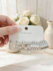 6/18 piezas Juego de 9 anillos de plata para mujer con diseños florales, espirales, geométricos y gruesos, combinación de joyería vintage de moda para fiestas y uso diario, mix & match - Plateado - Ver 4