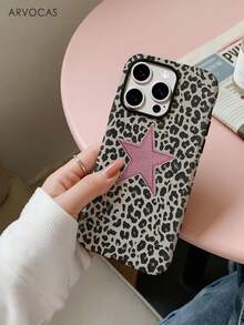 Leopard Print With Pink Star Embroidery Two-In-One Phone Case, PC Hard Shell + TPU Soft Shell, Matte Protective For Daily Use & Gift, Phone, Cover Phone, Matching Phone Cases, Phone Cases, Phone Case, Case Compatible With Iphone 11 12 13 14 15 16 16e 17 Pro ProMax Air Galaxy S26 S25 - Matte Magnetic - View 8