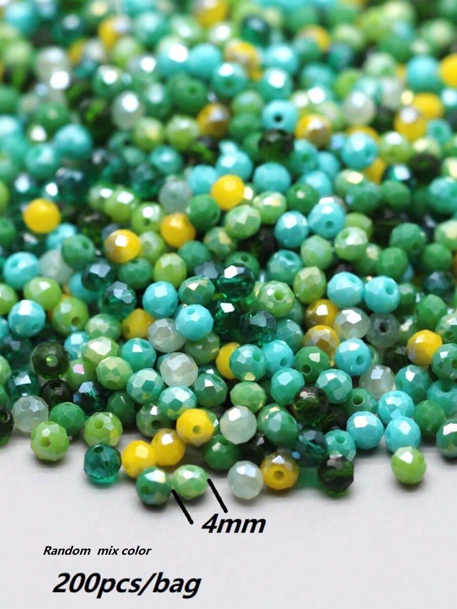 200顆 4mm 混色雙錐玻璃珠，適用於珠寶製作項鍊配件 - 深綠色系混 - 查看 1