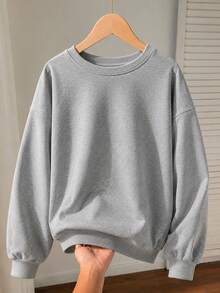 Women's New Autumn/Winter Crew Neck Sweatshirt, Solid Color Minimalist All-Match Style, Casual Fashion Versatile Sweet Top - Grey - View 3
