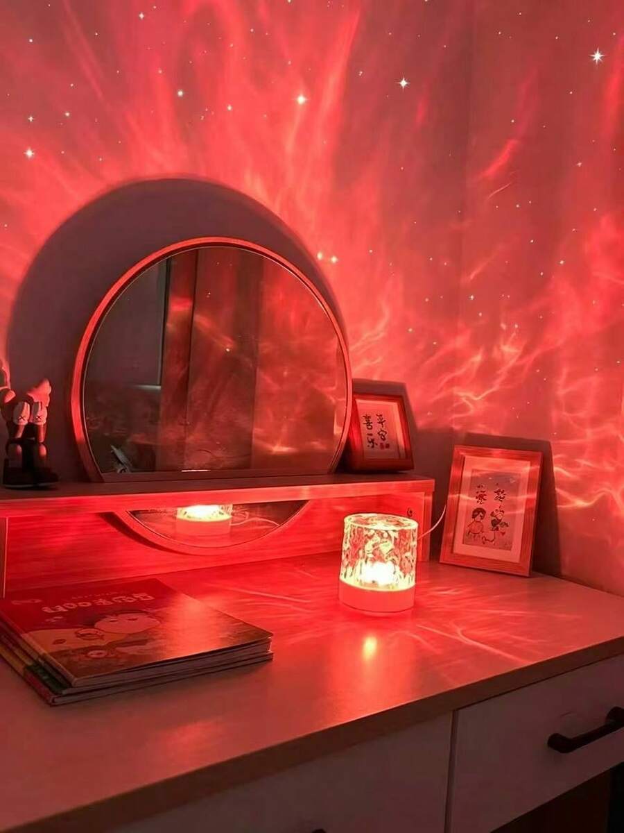 1pc 16-Color Water Ripple Crystal Table Lamp With Touch/Remote Control, Dimmable LED Projector Night Light, USB Powered Atmosphere Relaxing Lamp For Bedroom Decor, Perfect Gift For Girls And Teens Room Decoration | Fashionable Night Light | Bedroom Lamp - Multicolor - View 1