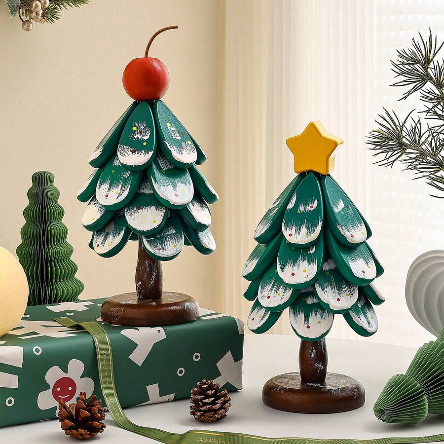 Alas Tahan Panas Pohon Natal, 1 buah Dekorasi Meja Rumah, Alas Panci Anti Panas, Tatakan Gelas & Mangkuk Kayu Solid, Gaya Minimalis Modern - View 1