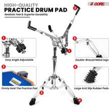 5 CORE 5Core Drum Throne Adjustable Guitar Stool Padded Seat + Drum Practice Pad Snare Drumming Stand - Blue - View 8