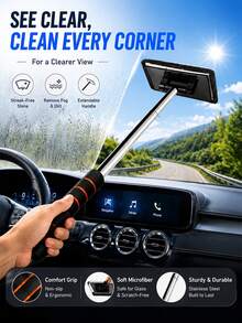 1/3/4PCS Retractable Windshield Cleaning Tool, Telescopic Car Window Cleaner With Washable Microfiber Pads, Interior Glass Cleaning Brush, Streak-Free Auto Windshield Cleaner For Cars, SUVs, Trucks & RVs, Car Cleaning Accessories - Multicolor - View 2