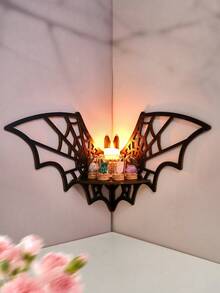 1PC Halloween Decor Bat Spider Web Wooden Corner Floating Shelf/Shelves, DIY Assembly Wall Corner Hanging Shelf, Gothic Style Display Rack, Small Ornament Storage Shelf, Hollow Corner Shelf, Wall Storage Rack, Aromatherapy Display Shelf, Suitable For Halloween Atmosphere Wall Shelf, Bedroom, Study, Entryway Corner Decoration, Halloween Creative Gift - Black - View 3