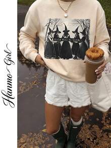 Women's Autumn/Winter New Minimalist Printed Casual Fashion Versatile Crew Neck Sweatshirt - Green - View 1