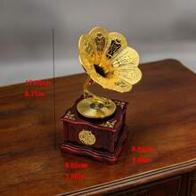 1pc Creative Desktop Ornament, Gramophone Shaped Wind-Up Music Box, Decorative Holiday Gift, Plastic Material Retro Style Figurine - 8008 - View 8