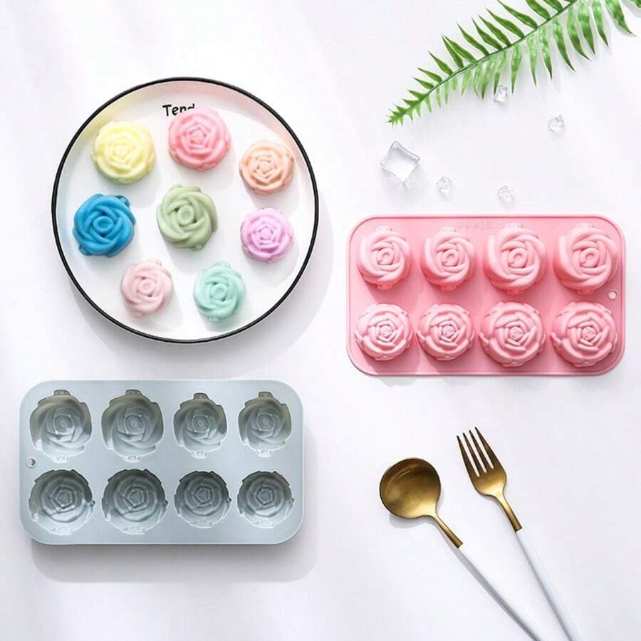 8-Cavity Silicone Molds With 2 Sizes Of Rose Shapes, Molds For Handmade Soap, Cakes & Chocolates - Multiple Styles - View 1