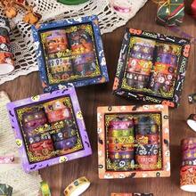 12 piezas/Juego de cinta washi con lámina dorada de Halloween vintage, patrón literario fresco, cinta de enmascarar para manualidades DIY, scrapbooking, pegatinas decorativas para cuaderno, planificador, manualidades y decoración de fiesta - Multicolor - Ver 3