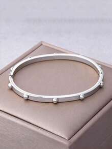 Ashenrae 1pc Minimalist 18K Gold Plated Stainless Steel Bracelet With Semi-Circular Decor, Unisex Jewelry Accessory - Hemispherical Decoration - View 13