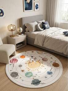 1pc Planet Carpet, Cute Style, Faux Cashmere Round Rug, Soft And Fluffy, Home Decor, Room Decoration, Home Supplies, Doormat, Living Room Carpet, Kitchen Mat, Bedroom Decor, Bathroom Mat, Easy To Clean - Planet - View 1