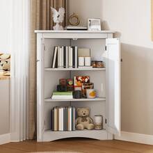 Gray Corner Bathroom Cabinet - 2-Door Freestanding Triangular Cabinet With 3 Shelves, High-Quality MDF Board With Painted Finish, Space-Saving For Bathroom, Kitchen, Living Room (61.5 X 80) - White + MDF + MDF - View 1