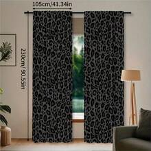 2pcs Black Leopard Print Polyester Semi-Sheer Curtains, Modern All-Season Design, 100% Polyester, Light-Filtering, Rod Pocket Easy To Hang, Suitable For Kitchen, Laundry Room, Bedroom, Study And Living Room - Multicolor - View 13