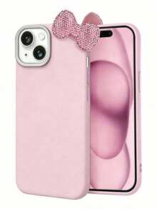 Premium Pure Pink Phone Case 2-Piece Set (Phone Case + Bow) | Exquisite Pink Rhinestone Bow Detachable Shell | Fashion Essential Accessory, Minimalist Sweet Style | | Shockproof, Anti-Slip, Scratch-Resistant | Compatible With IPhone 17/17 Pro/17 Pro Max, Luxury Black/Pink Textured Rhinestone Bow Decor Anti-Drop Phone Protective Case - Pink - View 25