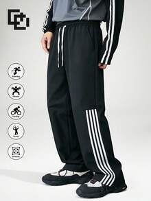 Men's Casual Loose Straight Leg Sweatpants, Fashionable Sports Long Pants, Spring/Autumn - Black - View 1