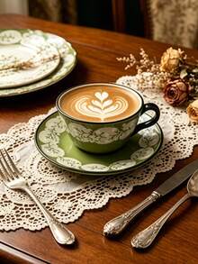 1 Pc Hand Painted Vintage Ceramic Coffee Cup And Plate, High-End Afternoon Tea Set, Iced Coffee Cup, Holiday Gift, Coffee Cup, Afternoon Tea Tools, Coffee Utensils - Multicolor - View 3