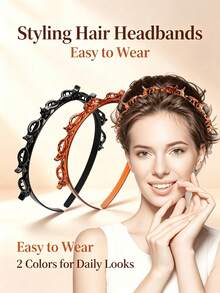 4/2/1pc Women's Multi-Clip Headband, Non-Slip Comfortable Woven Hairband With Multiple Small Clips, Black And Amber Dual-Color Hair Styling Tool, Simple DIY Hair Accessory For Daily Makeup, Face Washing, Sports And Party, Suitable For All Hairstyles, Unbreakable Plastic Hair Frame - Multicolor - View 3