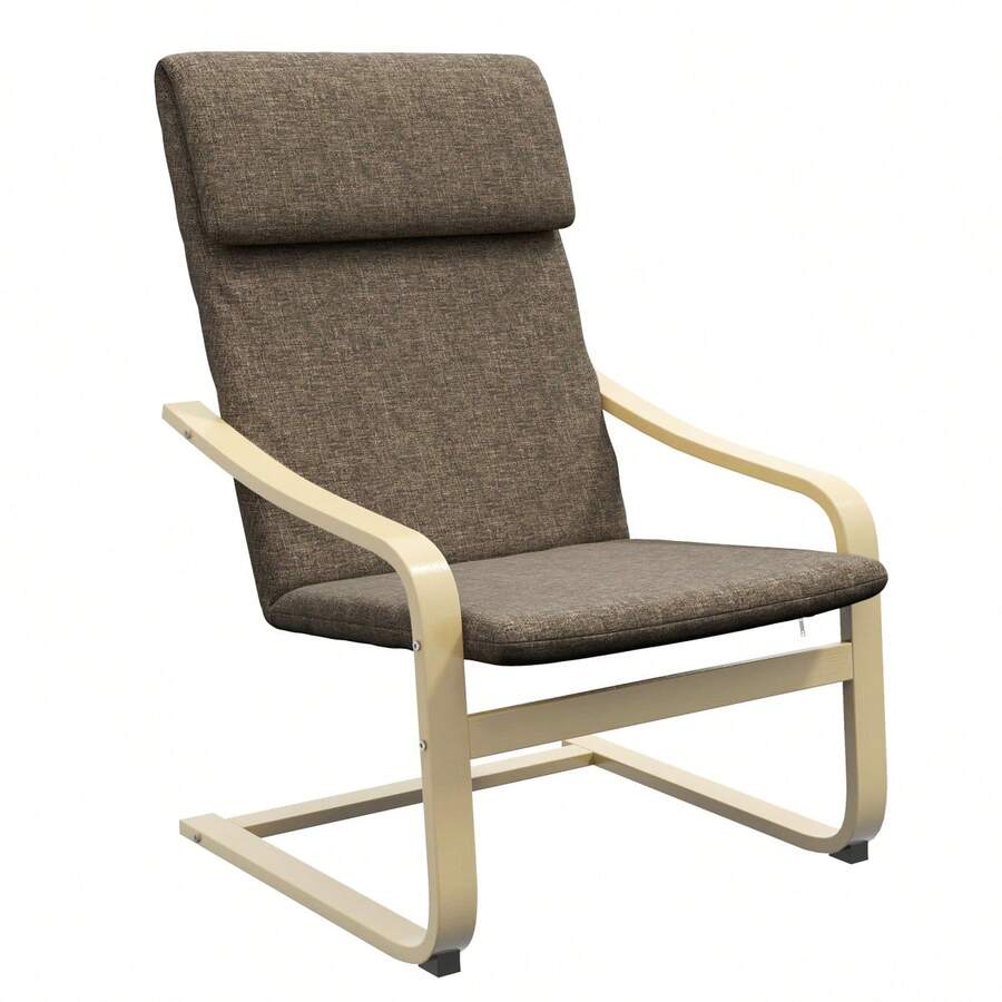 Silla relajante, silla mecedora con reposacabezas, aspecto de lino, madera de abedul, marrón, On-Site - Marrón + Lino - Ver 1