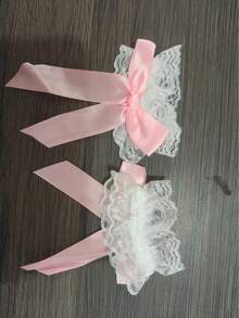 1對女款甜美蝴蝶結蕾絲袖套，蘿莉塔風拍照手腕飾品，可愛洋裝禮服時尚喇叭袖口短袖套 - 彩色 - 查看 3