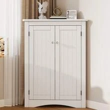 Gray Corner Bathroom Cabinet - 2-Door Freestanding Triangular Cabinet With 3 Shelves, High-Quality MDF Board With Painted Finish, Space-Saving For Bathroom, Kitchen, Living Room (61.5 X 80) - White + MDF + MDF - View 11