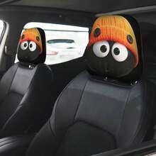 2pcs Orange Knitted Cartoon Big Eyes Funny Print Car Headrest Covers, No Filling, Easy To Install And Clean, Universal Size, Suitable For All Car Models, Ideal For Long Trips And Road Trips. - Multicolor - View 8