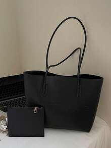 Large Capacity Tote Bag, Versatile Commuter Shoulder Bag, Underarm Bag, Premium Texture Handbag - Black - View 9