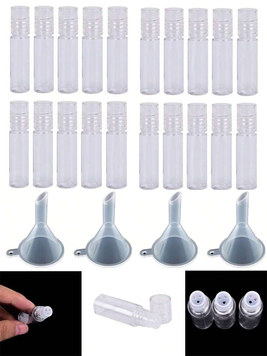 1組4件迷你透明3ml散粉容器塑膠瓶 空化妝品篩粉罐 可補充瓶(含4個迷你漏斗) - 散粉分裝瓶 - 查看 1