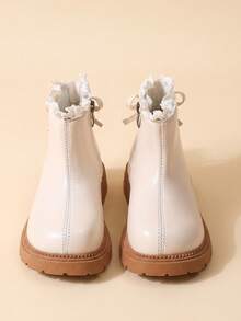 1 Pair 2026 New Girls' Lace Trim Ankle Boots, Soft Leather Thick Sole Non-Slip Boot Design, Sweet Princess Gentle Style, Suitable For Autumn/Winter Daily Outings And Dress Matching - Beige - View 3