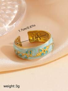 1pc 18K Gold Plated Stainless Steel Oil-Filled Flower Open Ring, Suitable For Women's Daily Wear Or As A Gift - Multicolor - View 5