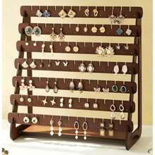 A Wooden Walnut Color, Minimalist And Stylish Tiered Earring Display Stand, Suitable For Jewelry Store Earring Display. Earring Storage Rack - Multi-layer Earring Storage Rack - View 5