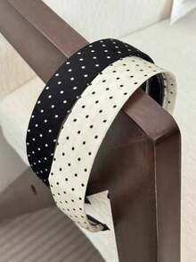 2pcs/1pc Polka Dot Black & White Wide Headband, French Style Hair Accessory With Teeth Anti-Slip Design, Enhances Top Height, Shapes Face, Non-Slip, Suitable For Women's Daily Commute, Creates Voluminous Look, Slouchy Person's Essential Multi-Functional Hair Accessory, Can Fix Broken Hair - Multicolor - View 9