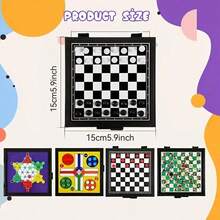 5.9 Inch 5 In 1 Magnetic Board Game Set, Foldable Travel Chess Game, Includes Chess, Ludo, Snakes And Ladders, Checkers, Chinese Checkers, Portable Multi Game Combo For Kids Adults Family Party, Small Size Interactive Board Game Toy With Random Outer Packaging Style - Purple - View 6