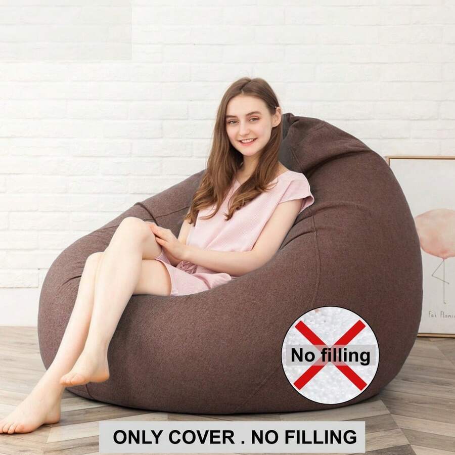 125*140cm Extra Large Bean Bag Cover, No Filling Included, Imitation Linen Polyester Fabric, Heavy-Duty Tatami Ottoman Lounge Cushion Cover, Suitable For Home, Outdoor & Beach Use, Multiple Colors Available - View 1