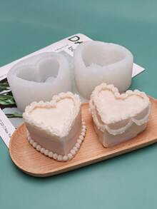 1 Heart-Shaped Silicone Mold, Reusable 3D Cream Cake Shaped Candle Mold, Gypsum Silicone Mold, Commemorative Candle Mold, Resin Mold. Suitable For Making Handmade Soap, Plaster, And Candles. Suitable For Occasions Such As Christmas And Birthdays. - White - View 7