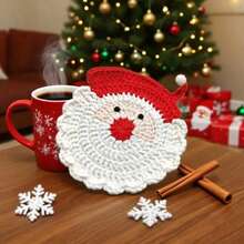 Cirelle Cute Santa Claus Knitted Coasters (With Red Hat Pom-Pom), Adorable Christmas Style Coaster Set, Winter Christmas Table Decor, Perfect For Holiday Kitchen Parties - Multiple Styles - View 8