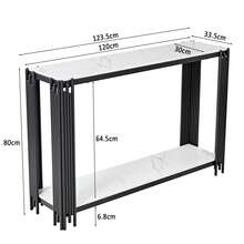 Modern Console Table With 2 Shelves, White Marble Effect Hallway Table, Black Metal Legs, Narrow Entryway Table, Decorative Table For Living Room, Hallway And Bedroom-H80/L123.5/D33.5 Cm - White+Black - View 11