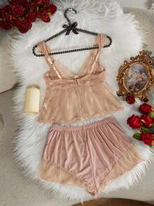 1 Set Women's Printed Underwire Thin Cup Comfortable Pajama Set - Apricot - View 2