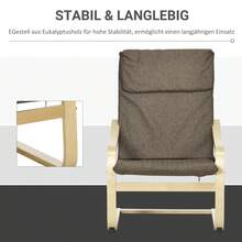 Silla relajante, silla mecedora con reposacabezas, aspecto de lino, madera de abedul, marrón, On-Site - Marrón + Lino - Ver 3